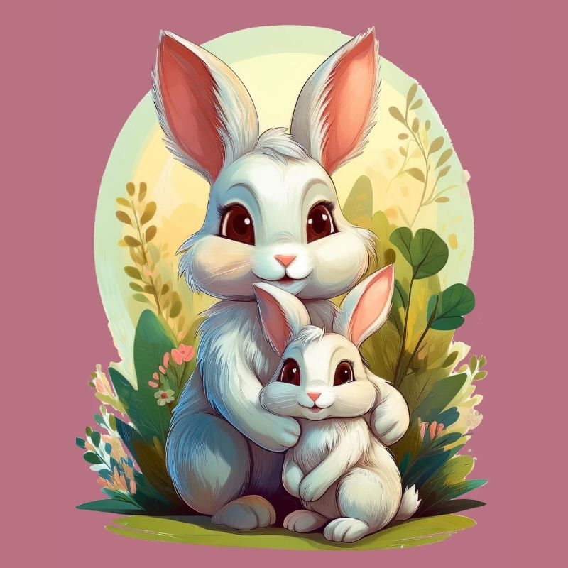 Mama Hase umarmt ihr Kind