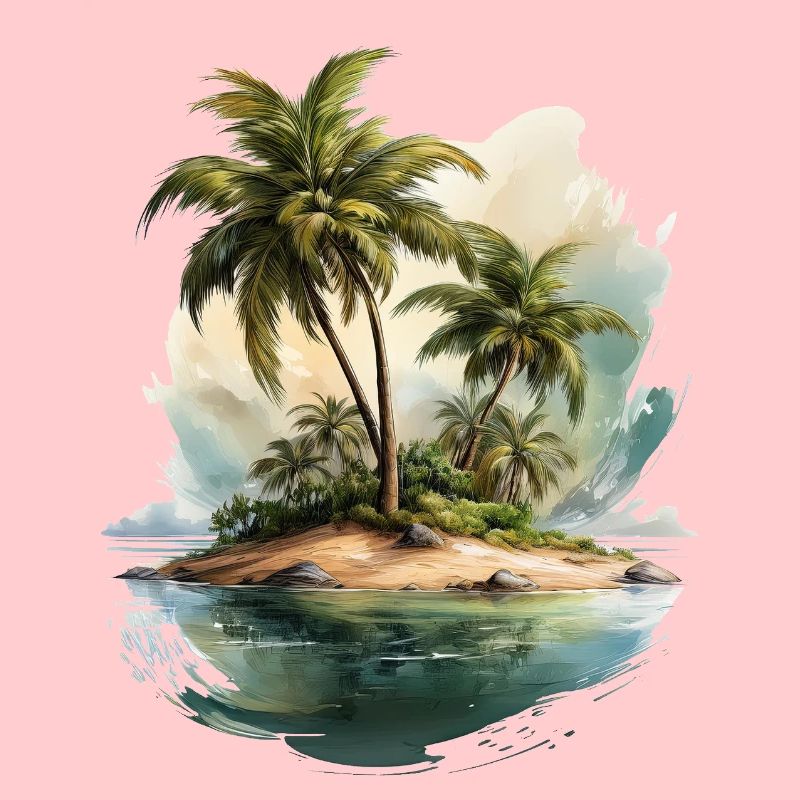 A deserted island with palm trees