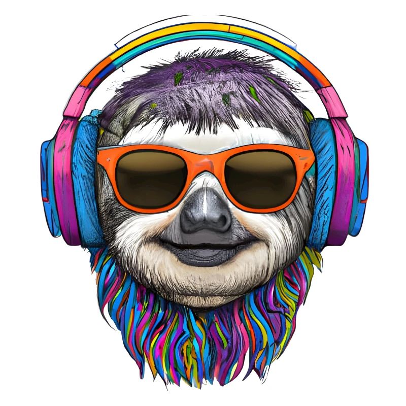 Cooles Faultier mit Kopfhörern hört Musik