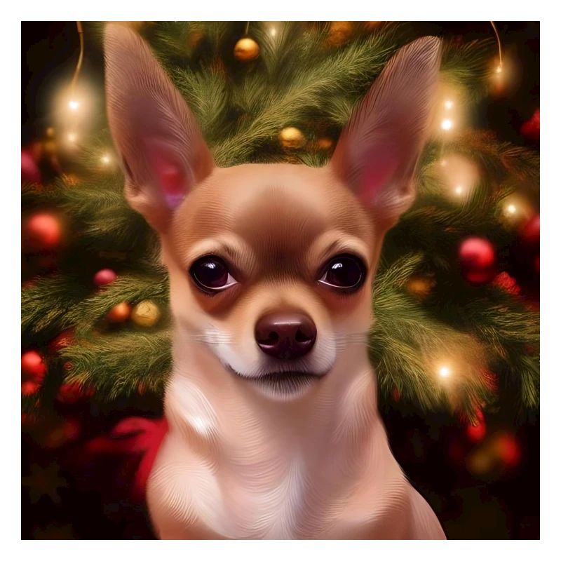 Chihuahua devant un sapin de Noël