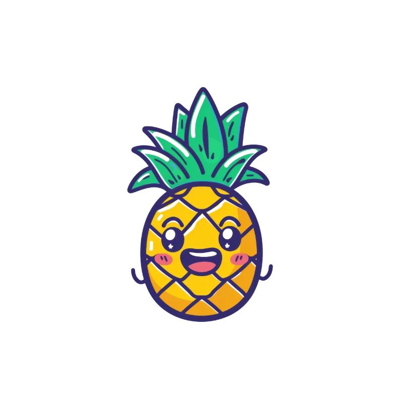 Happy Pineapple in Yellow Cartoon Style