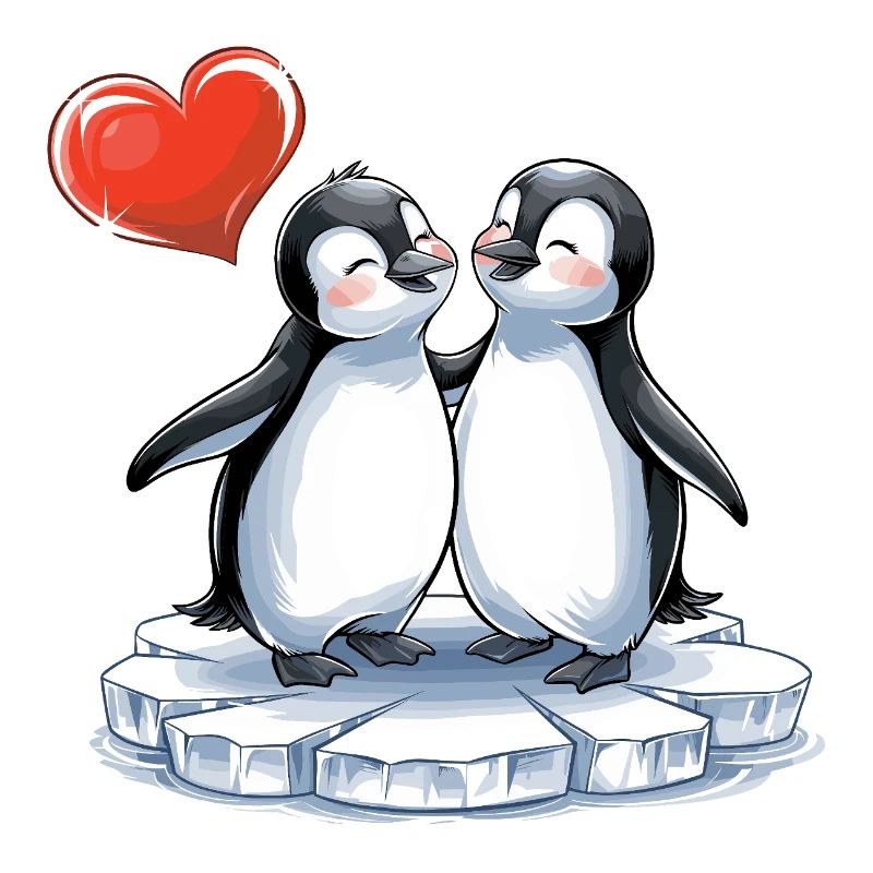 Comic-Stil Pinguin In Verliebt Paar Verliebt