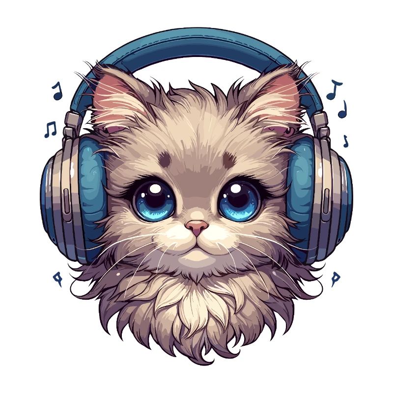 Chat mignon avec des écouteurs Doodle