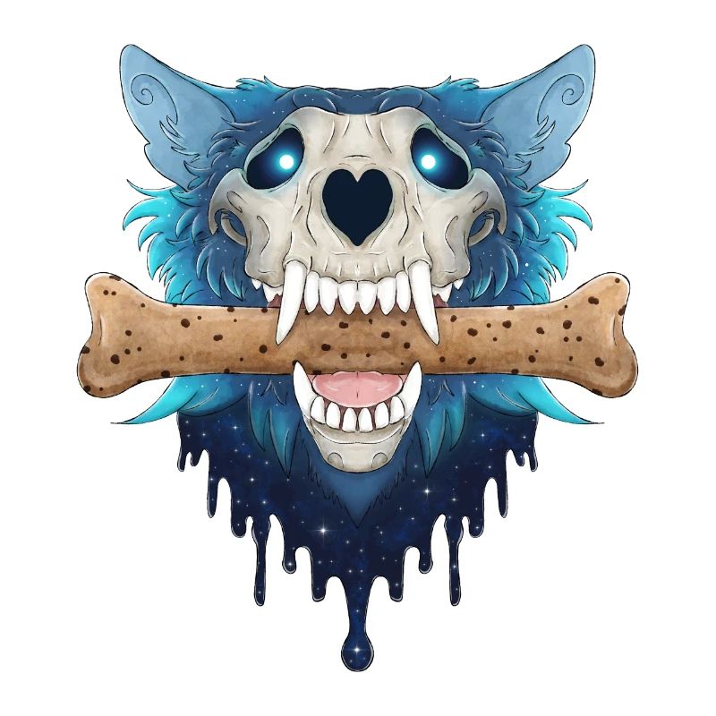 Höllenhund Schädel - Dämonischer blauer Wolf & Keksknochen