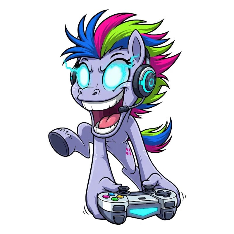 Funkelnder Gaming Pegasus mit Kopfhörer