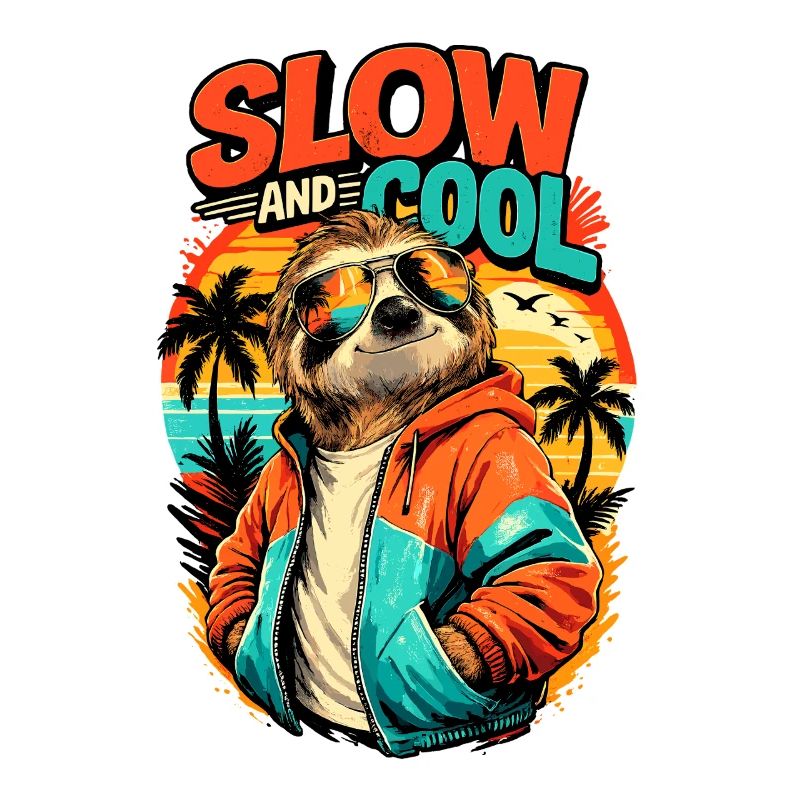 Slow and Cool Sloth Retro Sunset Style