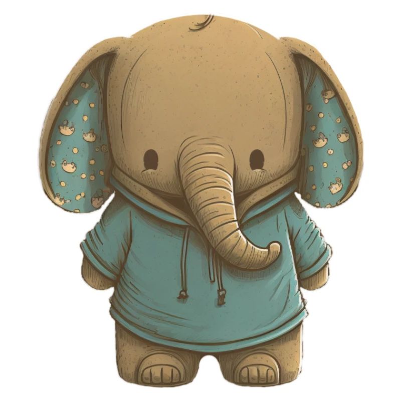 Mignon éléphant avec pull vert pour les enfants