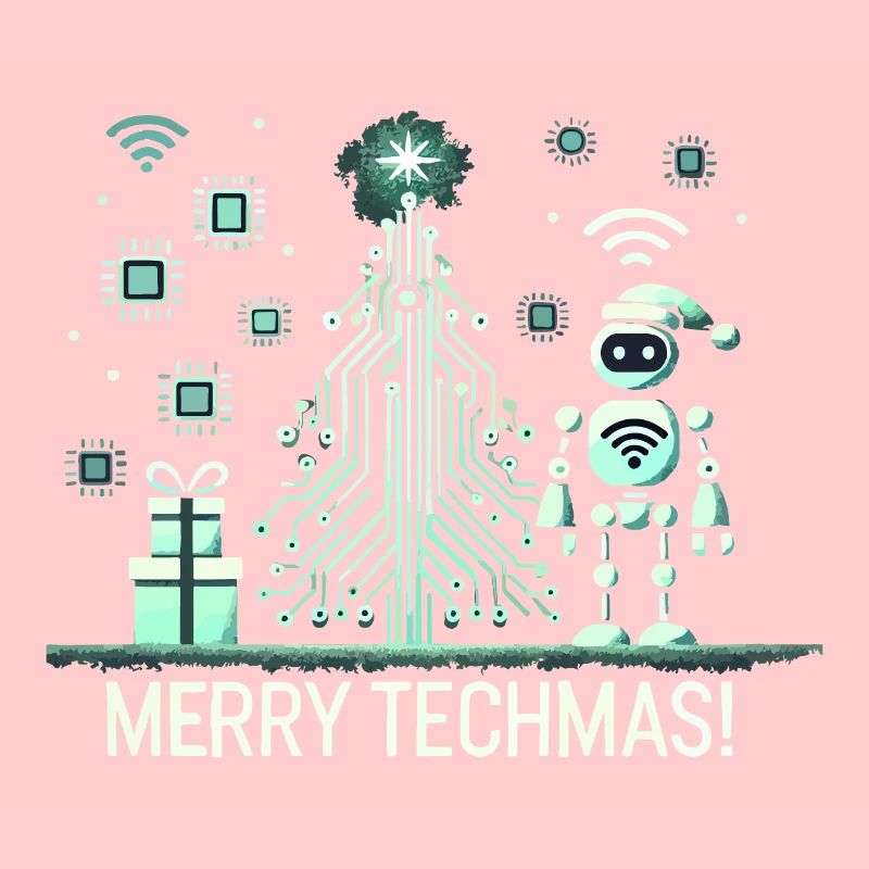 Merry Techmas - Robot and Circuit Christmas Tree