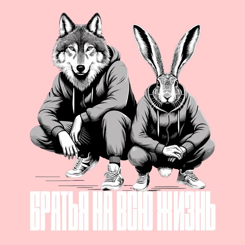 Russian Squat Slavs Hare and Wolf Brothers Gift