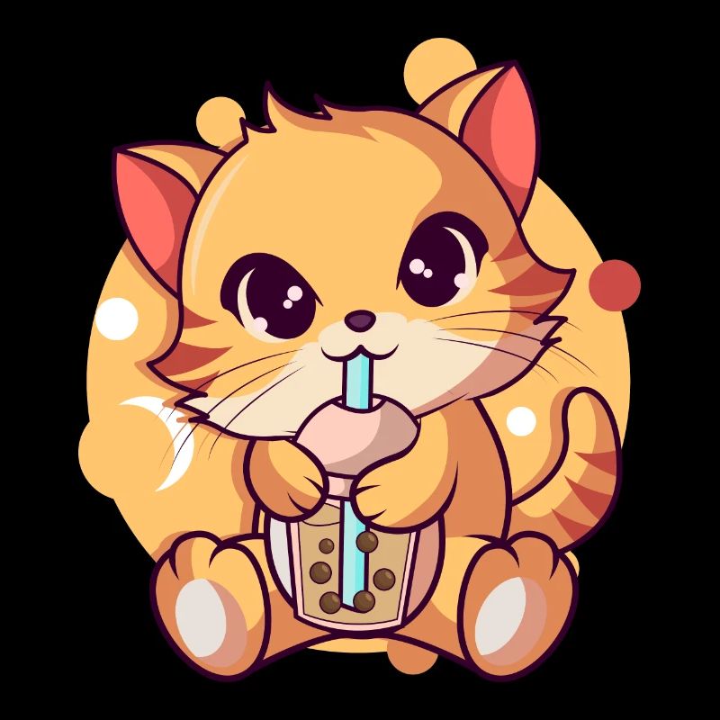Anime Kawaii Cat Drinks Boba Tea bubble Tea