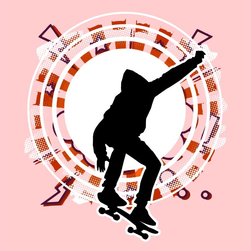 Skateboarder jumps red circle circle grid