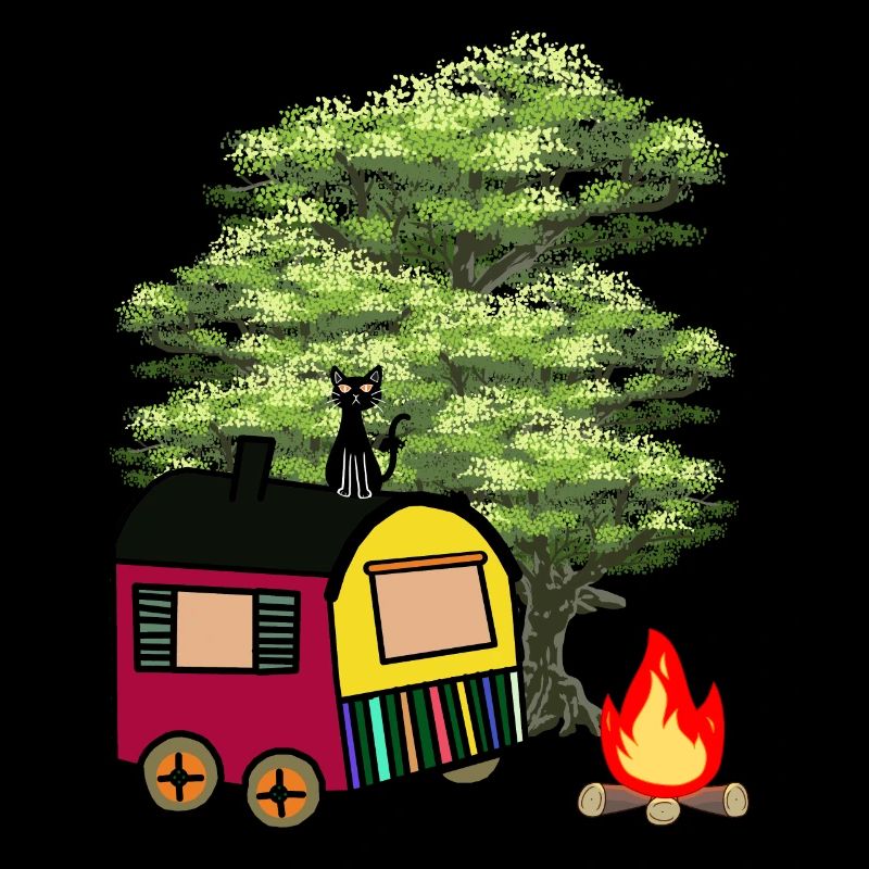 Hippie Construction Trailer Nature Wilderness Cat Cottage House