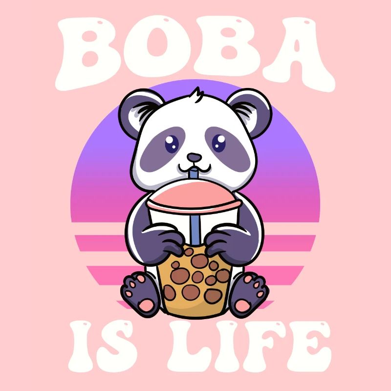 Süßer Pandabär trinkt Matcha Bubble Tea