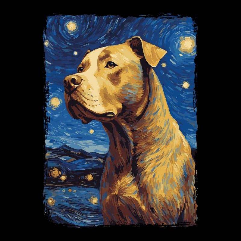 Pitbull Hund Starry Night