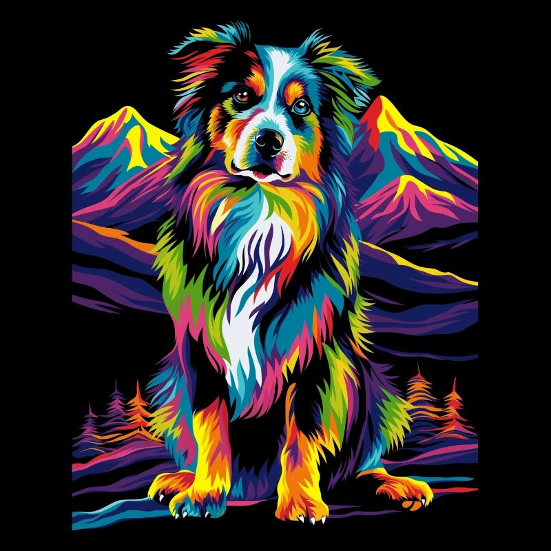 Collie Hund Bergwald Pop Art