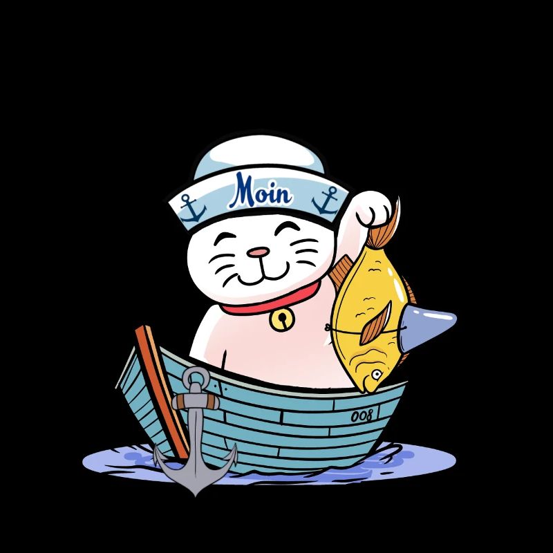 maritime, chat, drôle, pêcheur, poisson, enfants, marin