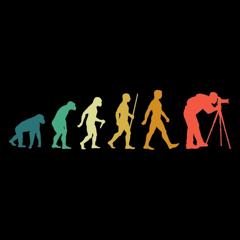 Fotografie Evolution, Fotograf mit Objektiv Kamera