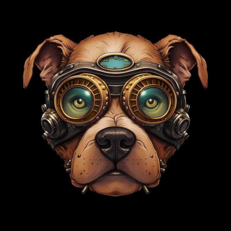 Steampunk Pitbull Dog dans Clockwork Glassess