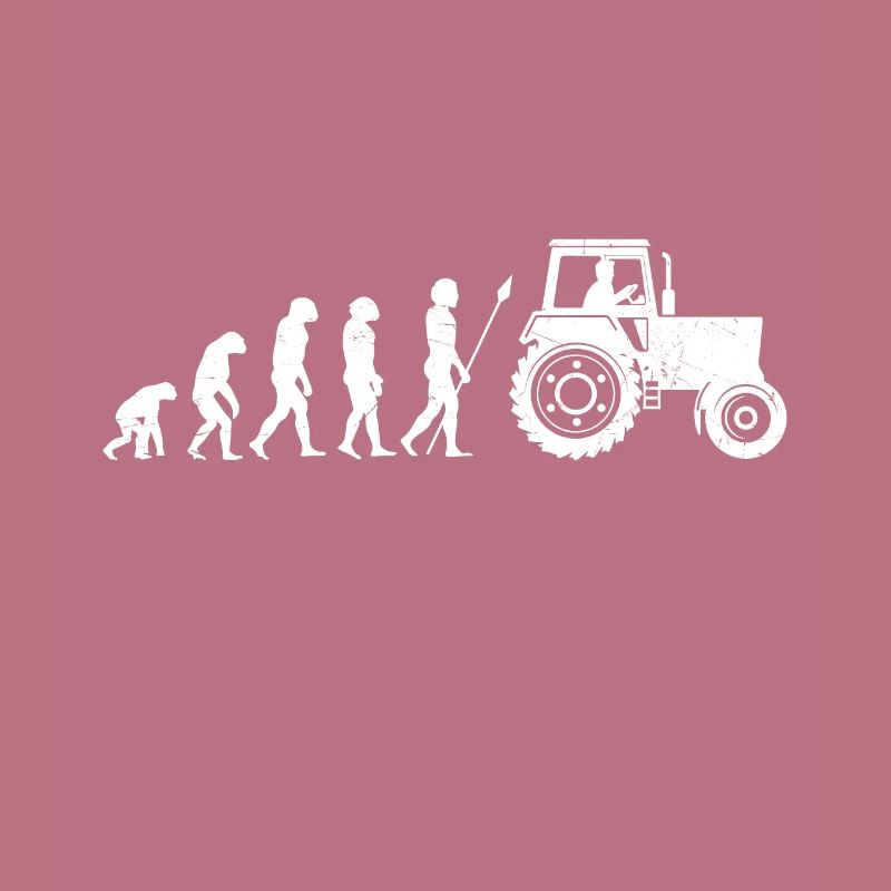 Evolution caveman to tractor driver farmer