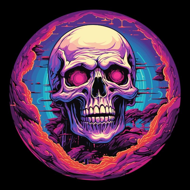 Synthwave Sunset Retro Cyber Skull
