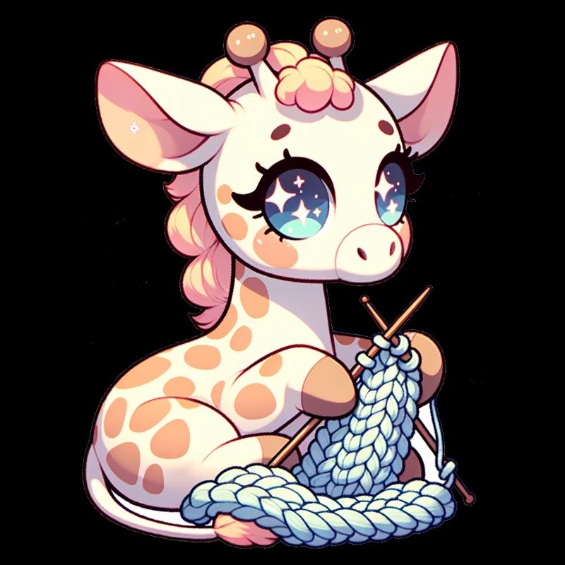 Giraffe strickt Giraffenpullover mit hohen Maschen