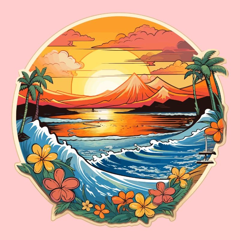 Surfing Hawaii Palm Trees Ocean Surfboard Design