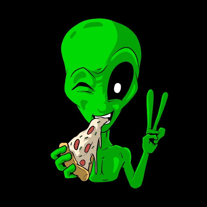 Alien eats pizza