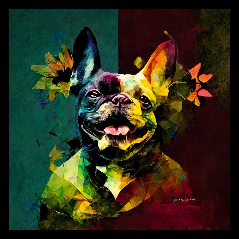 Bouledogue français, collage coloré