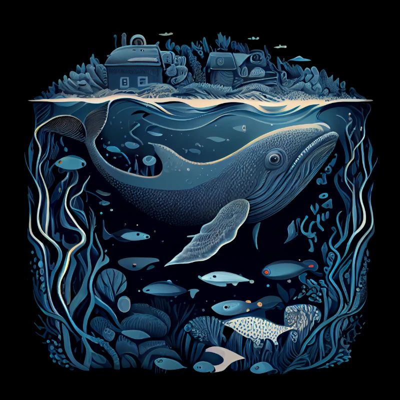 Wal der unter einer Stadt durchschwimmt