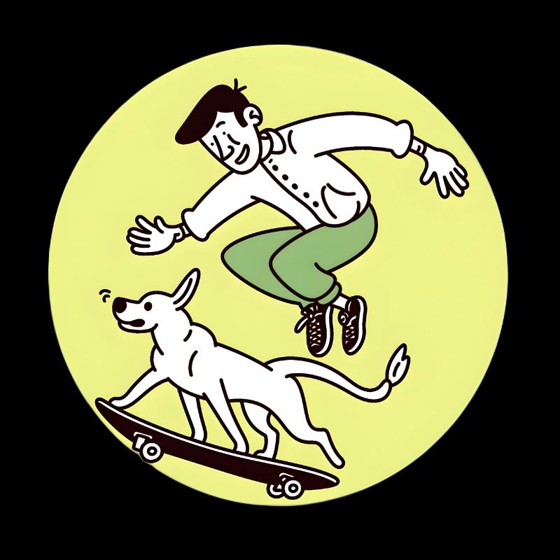 Skateboarder & verspielter Hund
