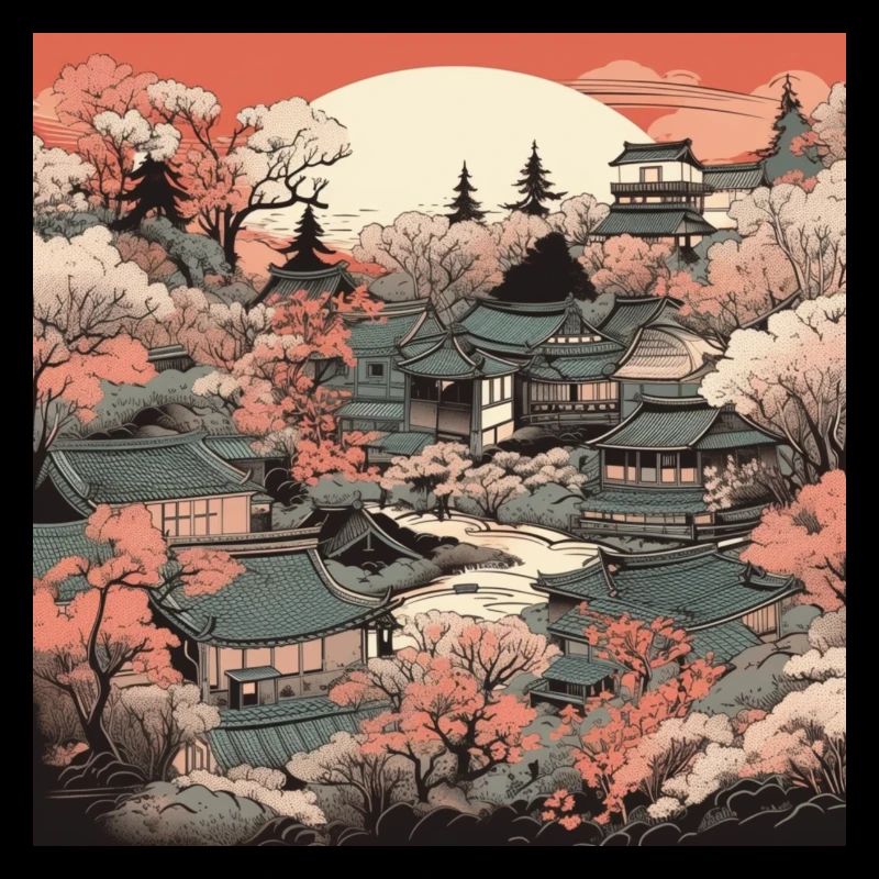 Verträumtes Japan: Vintage-Landschaftsmalerei