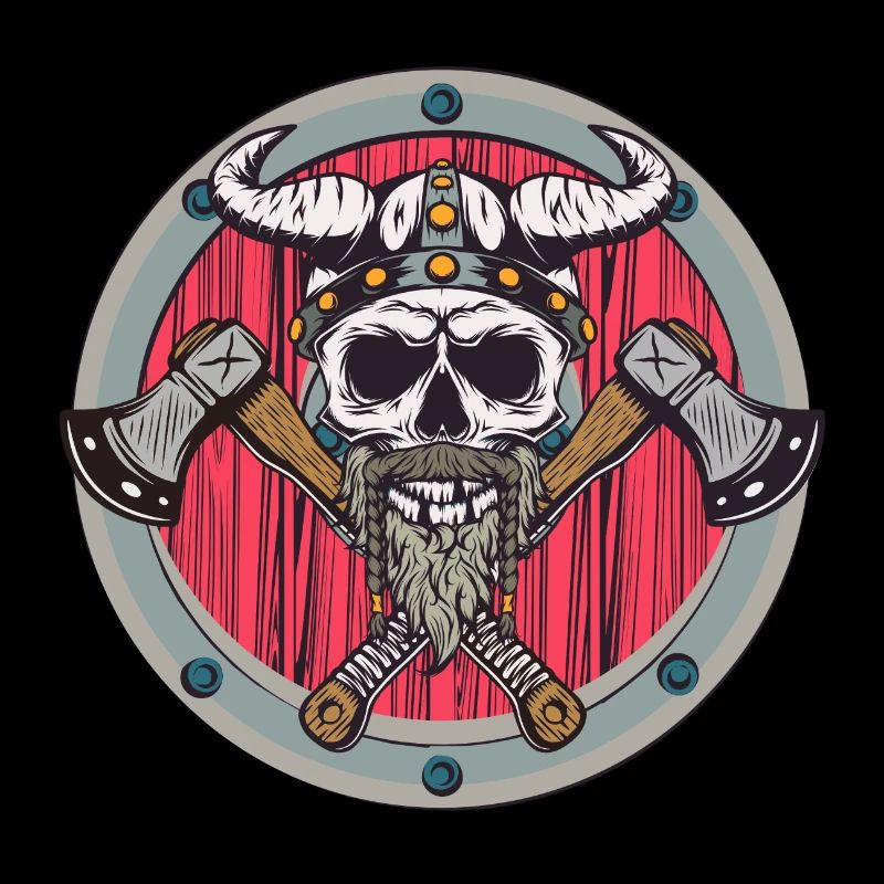 Crâne de Viking avec bouclier et hache