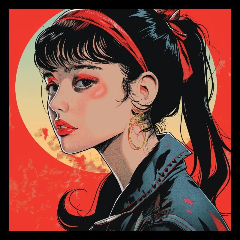 80er Jahre Anime Mädchen beruhigender hochwertiger Modedruck