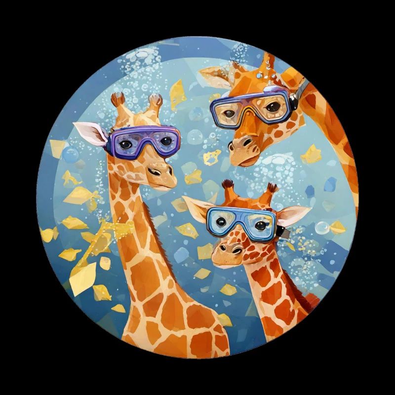 Giraffes underwater with diving goggles
