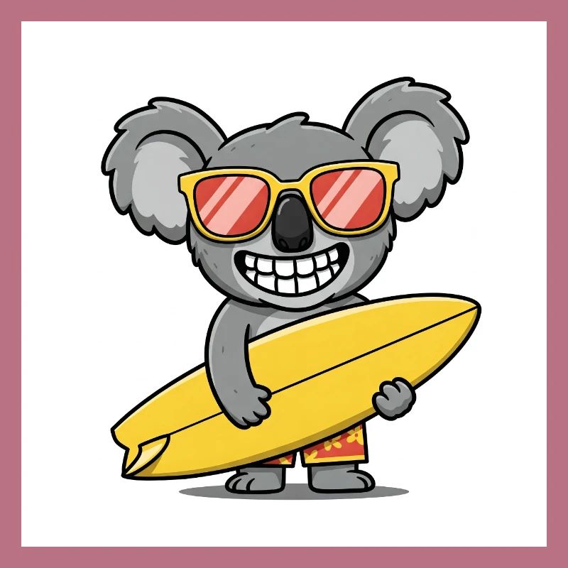 Surfing koala with sunglasses