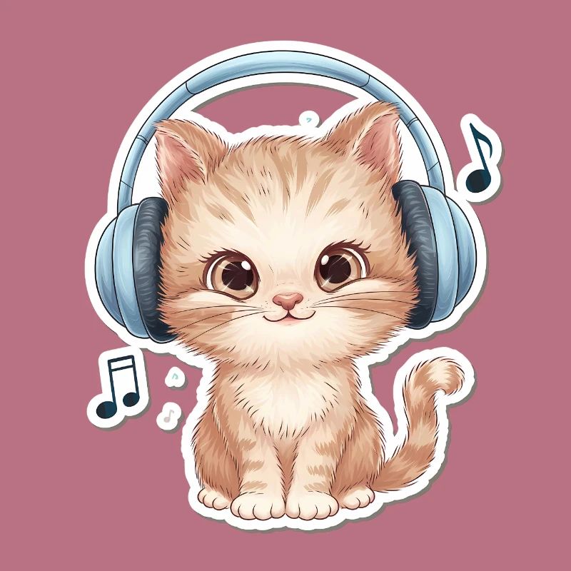 Chat mignon avec des écouteurs Doodle