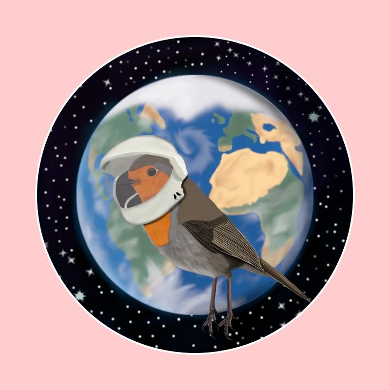 Bird robin as an astronaut in space