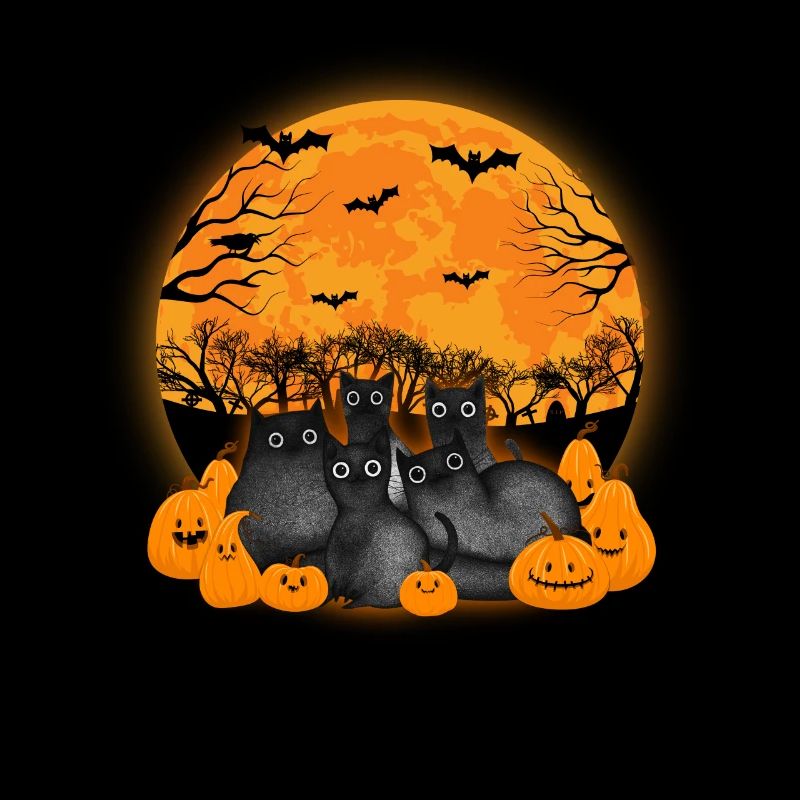 Black Cats Pumpkins Moon Halloween