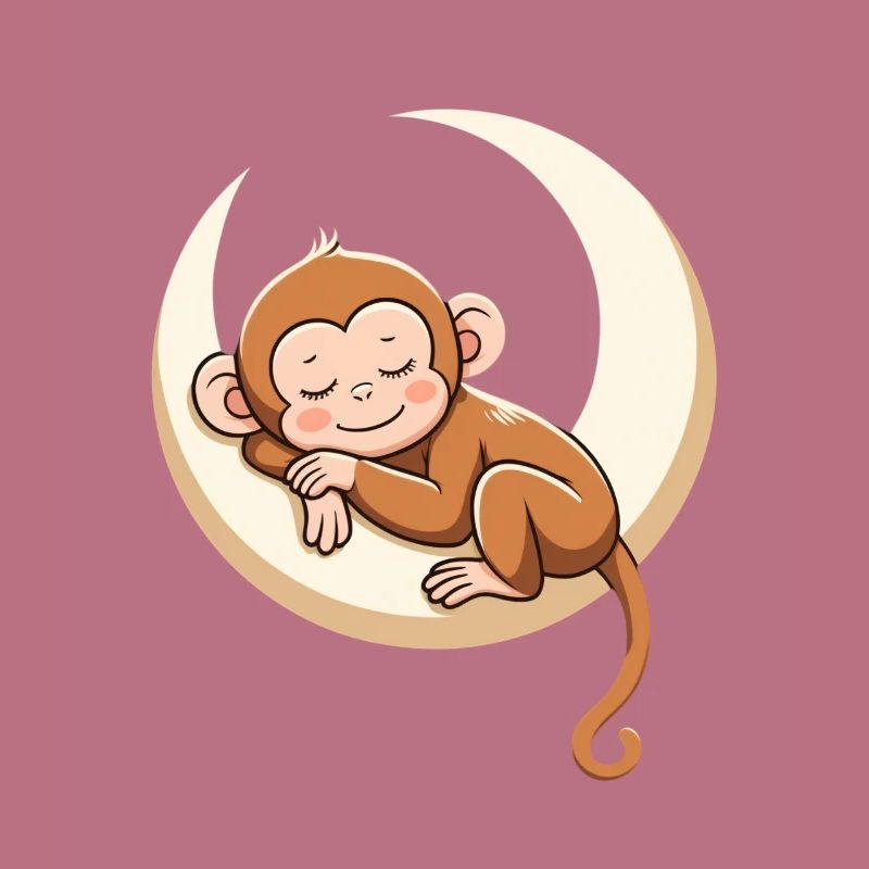Sleeping monkey on moon pillow