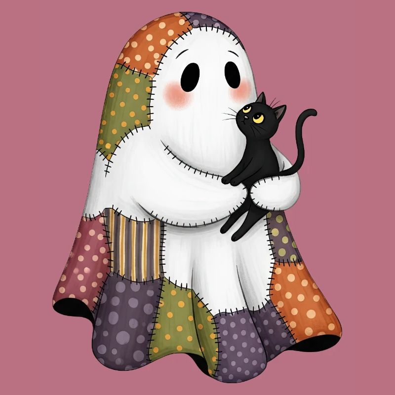 Patchwork Ghost with Black Cat