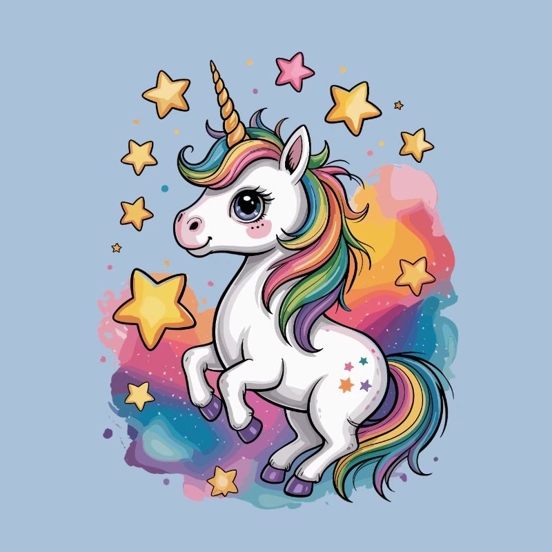 Bunter Einhorn mit Sternen und Regenbogen