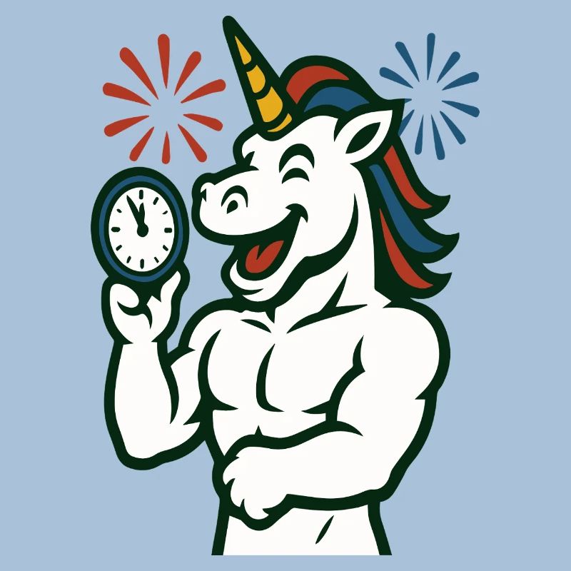 Starkes Einhorn-Zeit-Illustrationsmaskottchen