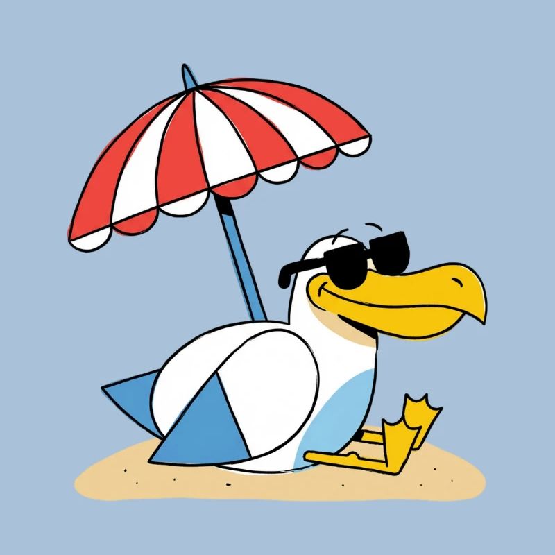Sonniges Strand-Möwe mit Schirm