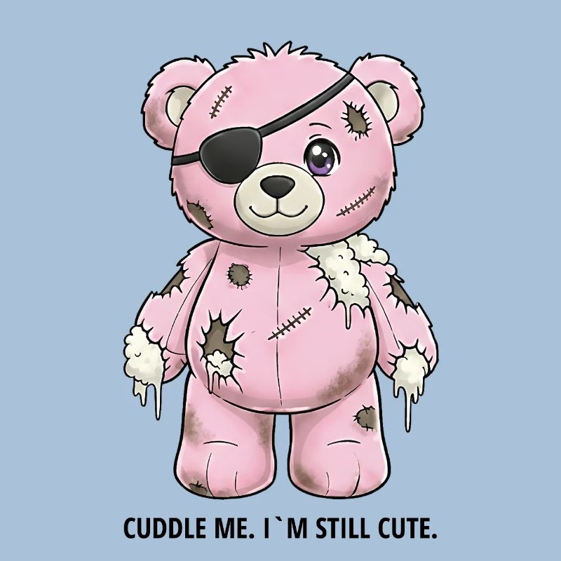 Ours en peluche rose patchwork avec cache-œil
