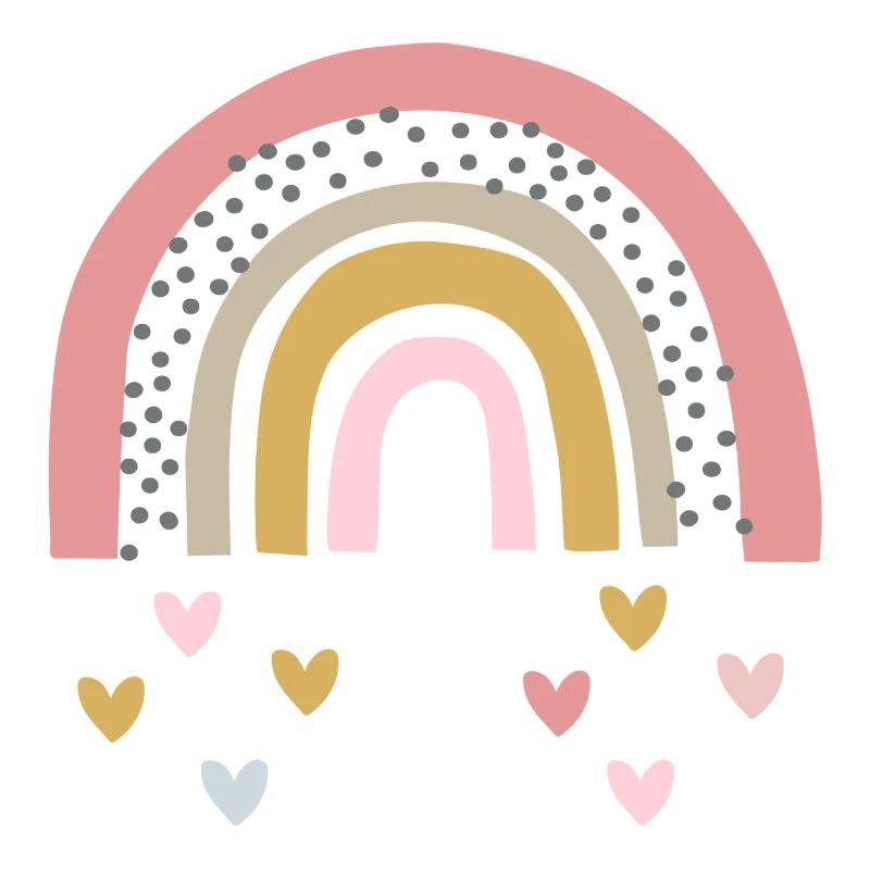 Rainbow with raindrops as a heart shape