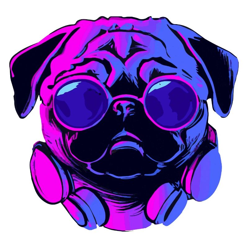 Synthwave Mops Hund Puppy