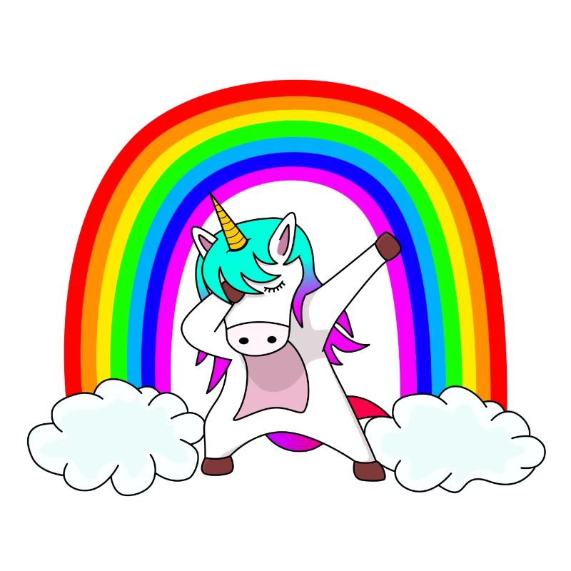 Mignon dabbing licorne devant l’arc-en-ciel coloré
