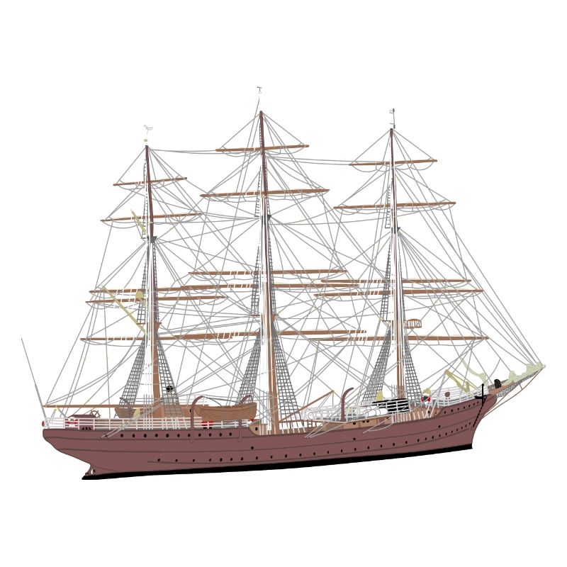 Sailing ship, full-rigged ship, boat, brown