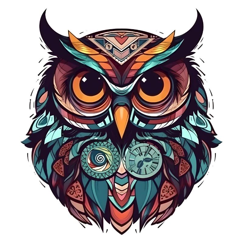 Bunte Boho Eule mit bunten Federn, geometrisch