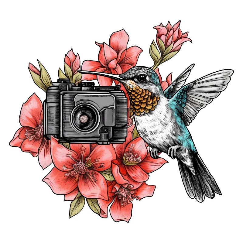 Colibri en fleurs avec caméra